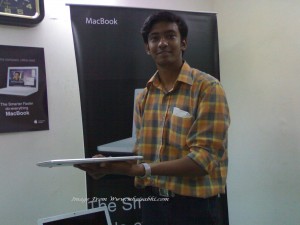Abhishek Along With Macbook Air Don't Look after me , I am not well dress not even shaved. Have look to Macbook Air in my Hand, so thin.